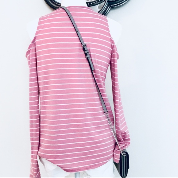Pink & white Striped cold shoulder top - Picture 5 of 8